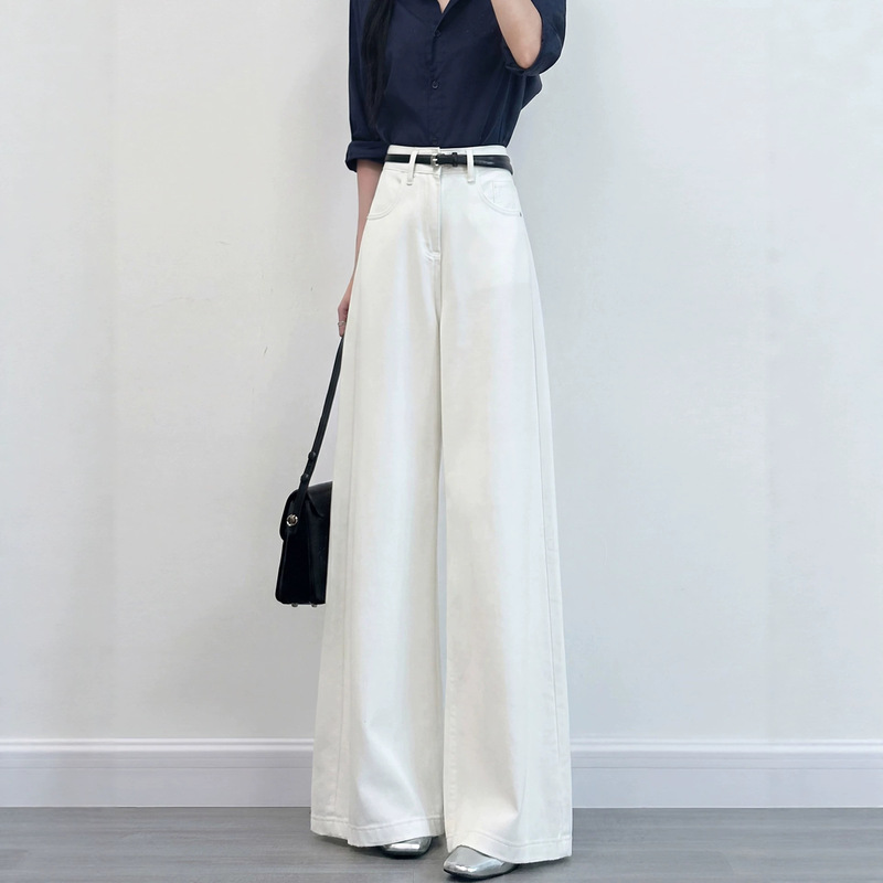White Wide-Leg Jeans for Women, Summer 2026 New Style, High-Waisted, Slimming, Drapey, Loose Straight Pants