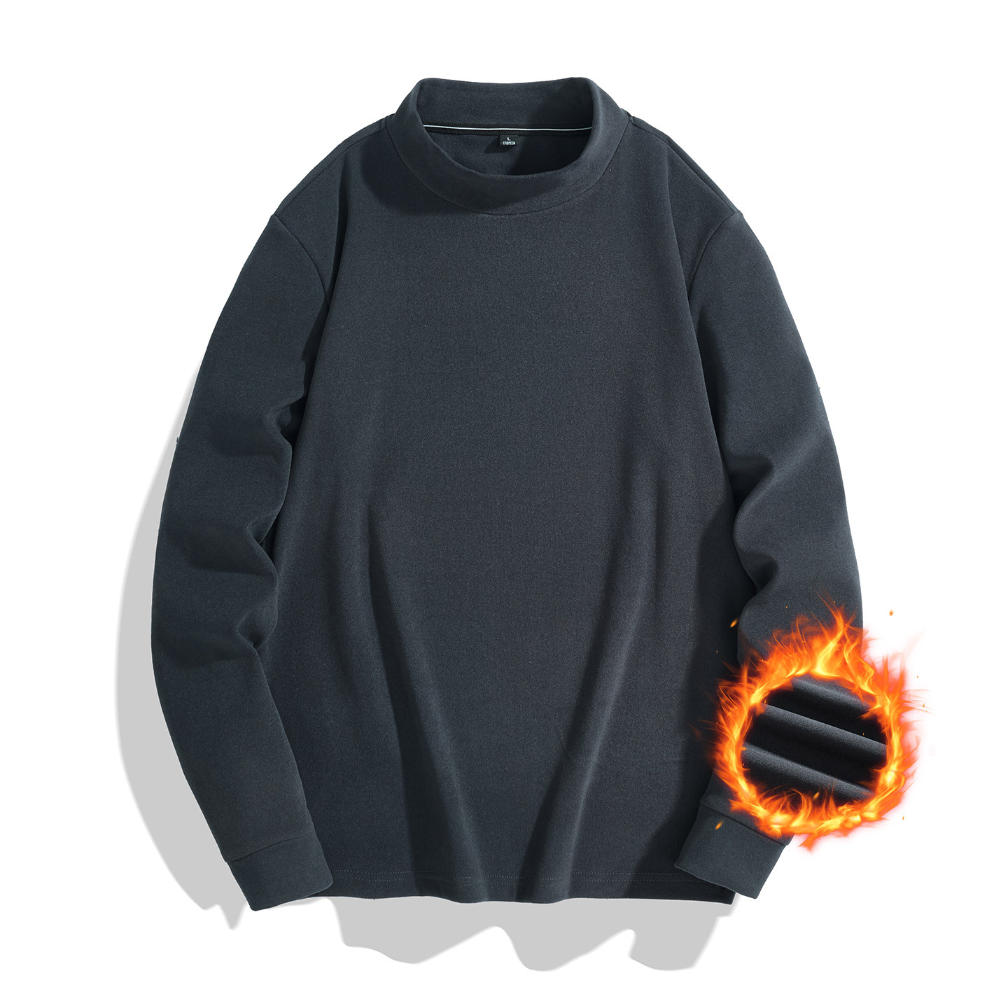 L-9Xl New Autumn Double-Sided Striped Thermal Men's Half Turtleneck Warm Sweats Winter Fleece Lined Thickened Base_voghion.com