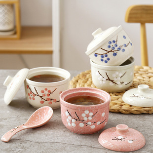 Ceramic Stew Pot with Lid, Small Stew Jar, Dessert Cup, Hotel Steamed Egg Bowl, Bird's Nest Cup Inner Liner Set