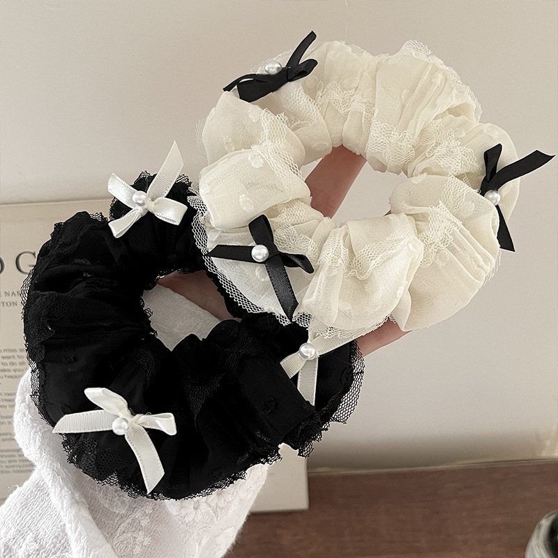 Elegant Ballet-style Lace Bow Scrunchie For Sophisticated Hair_voghion.com