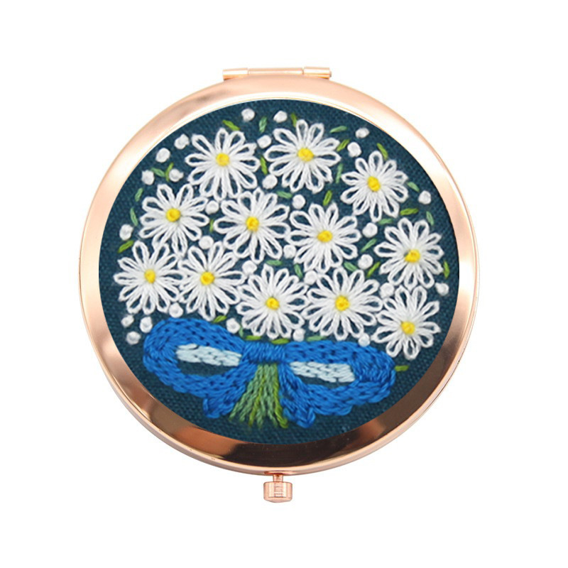 Bordado hecho a mano diy auto-bordado espejo cosmético paquete de material matar el tiempo de tela creativa Lu bordado espejo de mano de doble cara