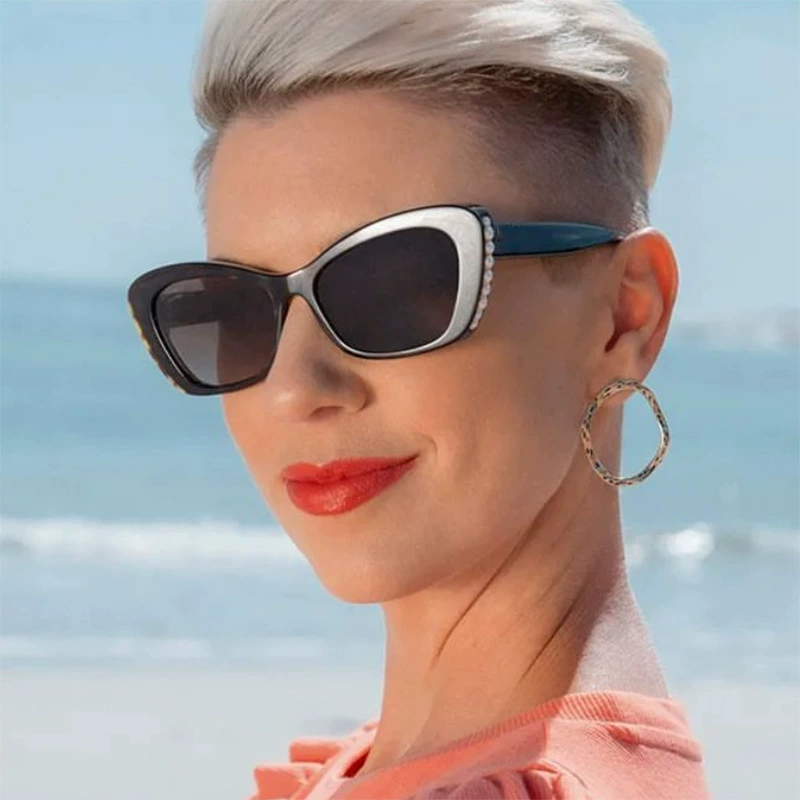 Очки sunglasses жемчужные тренд, брендовые солнечные очки, кошачий глаз, простой и элегантный дизайн, стиль европейский, защита UV, стиль высокого качества