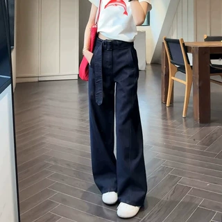 小个子丹宁蓝直筒牛仔裤女2026秋冬新款大码宽松显瘦时尚阔腿裤子