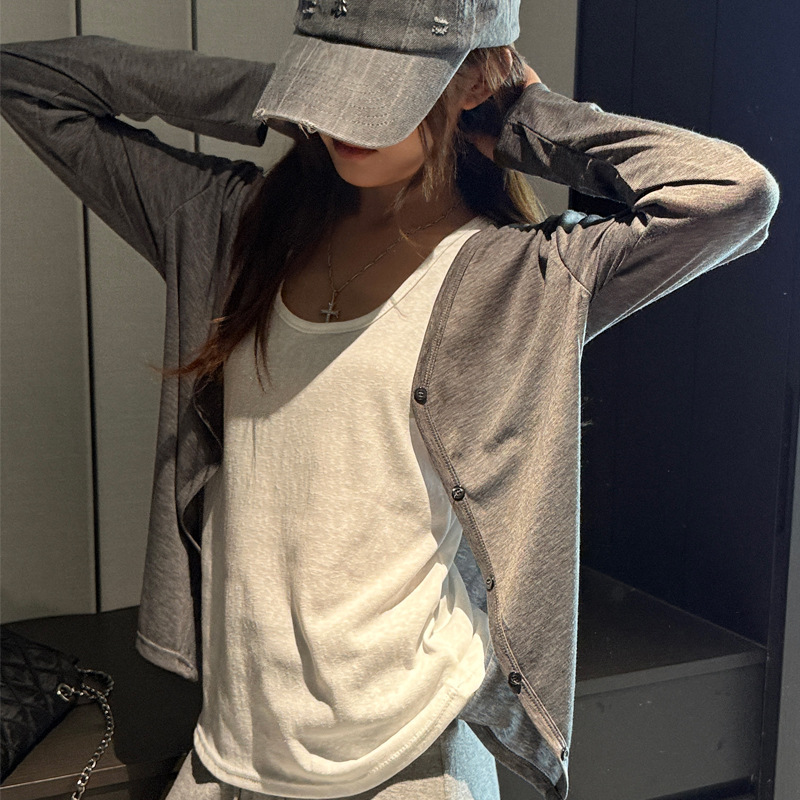 Tencel Lyocell Summer Sun Protection Knitted Cardigan for Women, Thin Long-Sleeve Air Conditioning Shirt, Simple Versatile Loose Jacket