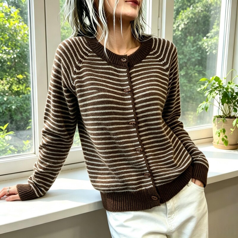 European and American autumn/winter knitted new women's clothing, loose-fitting knitted button-down cardigan, cross-border color-block striped sweater coat