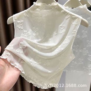 Half-high Collar Mesh Sleeveless Vest Women's Stylist Inner Tulle Base Shirt Stacked with Fake Collar New