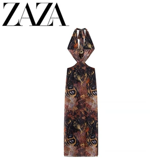 ZAZA 自制欧美风 批发女装 时尚百搭气质深V性感大露背挂脖连衣裙