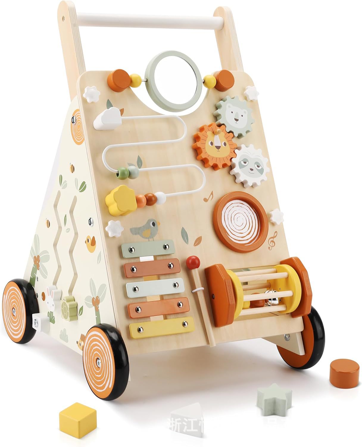 Caminador de Madera Multifuncional para Bebés de 1-3 Años Antivuelco con Freno