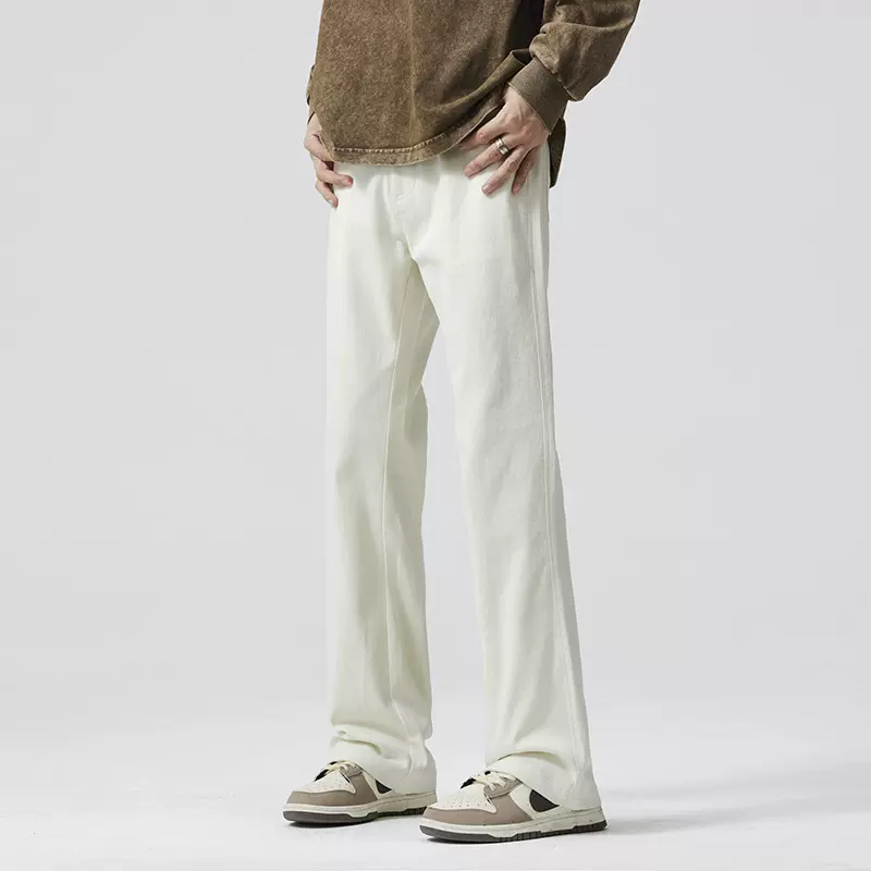 高街vibe风白色牛仔裤男秋冬季新品厚款洋气时尚感潮牌宽松微喇裤