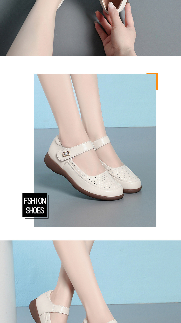 Dép sandal nữ mũi nhọn đế mềm da thật, giày lỗ rỗng mùa hè chống trượt — màu be chi tiết 8