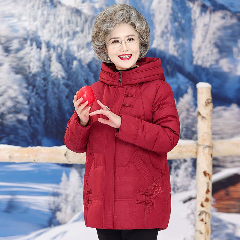 90 белая утка пуховик мамы среднего и пожилого возраста мама одежда бабушка застежка на молнии куртка мама пальто осень-зима