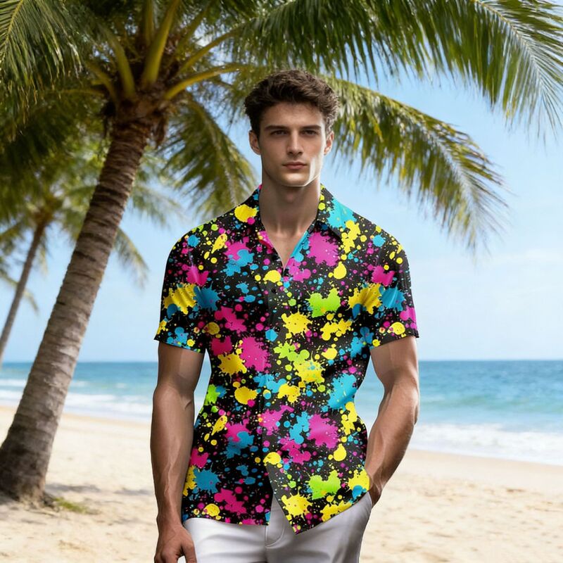 [High-Quality Four-Way Stretch] 3D Digital Printing Graffiti Print Men's Short-Sleeved Shirt Wholesale
