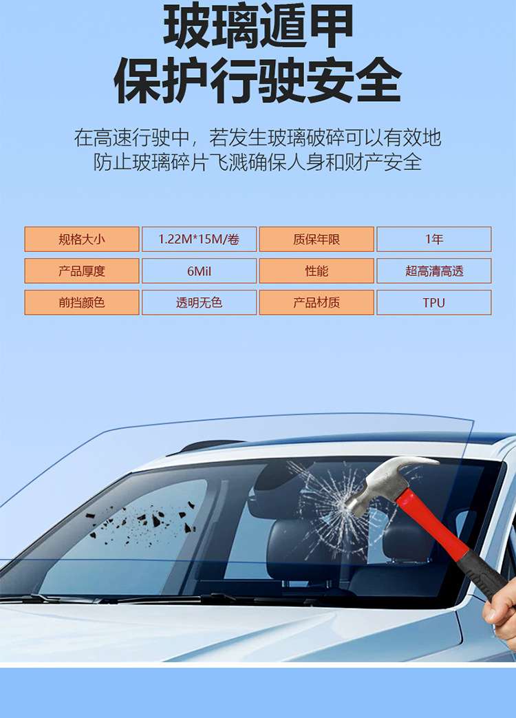Epu Glass Windshield Film Epu-Windshield Glass Film Hydrophobic Ultra-High Definition High-Transparency 6Mil Car Film