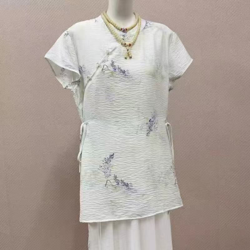夏の新しい女性のチャイナドレススタイルの中国風のトレンディな中国風のレーヨンリネントップ女性のシャツ新しい中国風|undefined