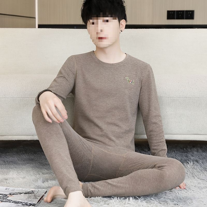 新款德绒保暖内衣男士套装加绒薄款青少年学生防寒秋衣秋裤自发热