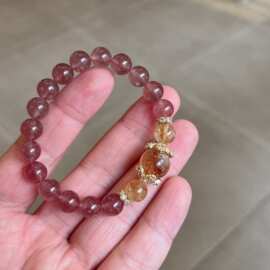 天然草莓晶手链简约设计感水晶手链搭配黄塔晶黄水晶手饰饰品手链
