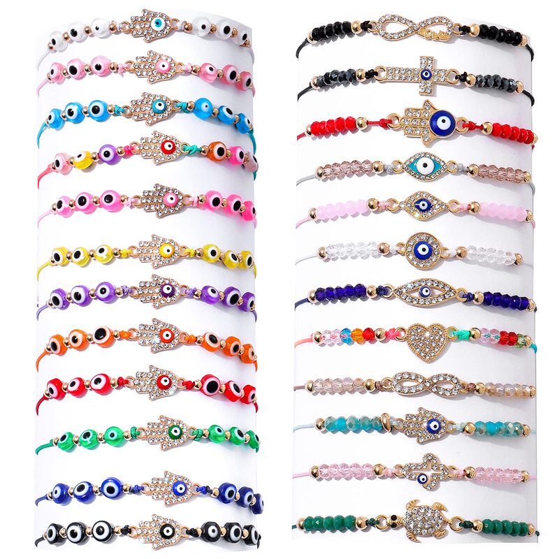 Cross-Border Hot Selling European and American Hand-Woven Bracelets Crystal Beaded Devil's Eye Dripping Oil Palm Friendship Bracelets for Women