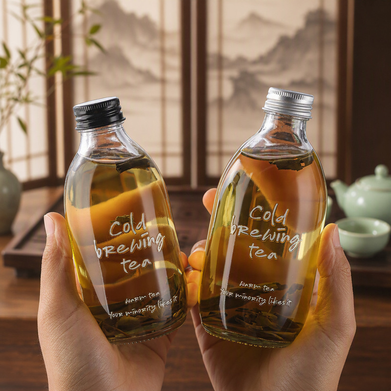 Directly Supplied from the Manufacturer, Cold Brew Tea Bottles, Fruit Wine Beverage Corked Glass Bottles, Trendy Flower Tea Bottles, Water Bottles, Customizable with Printing