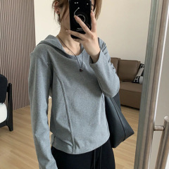 连帽卫衣打底衫女2025新款春秋大码胖mm显瘦长袖t恤鱼骨正肩上衣