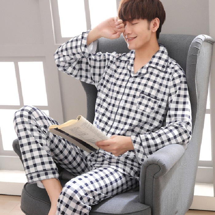 2024 nuevo pijama a cuadros para hombres primavera y otoño algodón de manga larga tamaño grande otoño y invierno para hombres se puede usar ropa para el hogar