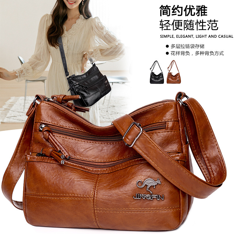 Crossbody nuevo bolso de hombro de cuero suave bolsa de textura de moda de las mujeres simple de Europa y América de la moda retro multi-Bolsillo de gran capacidad