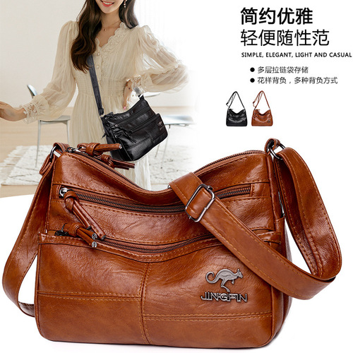 Crossbody new shoulder bag soft leather texture bag women's fashion simple European and American trend retro multi-pocket large capacity