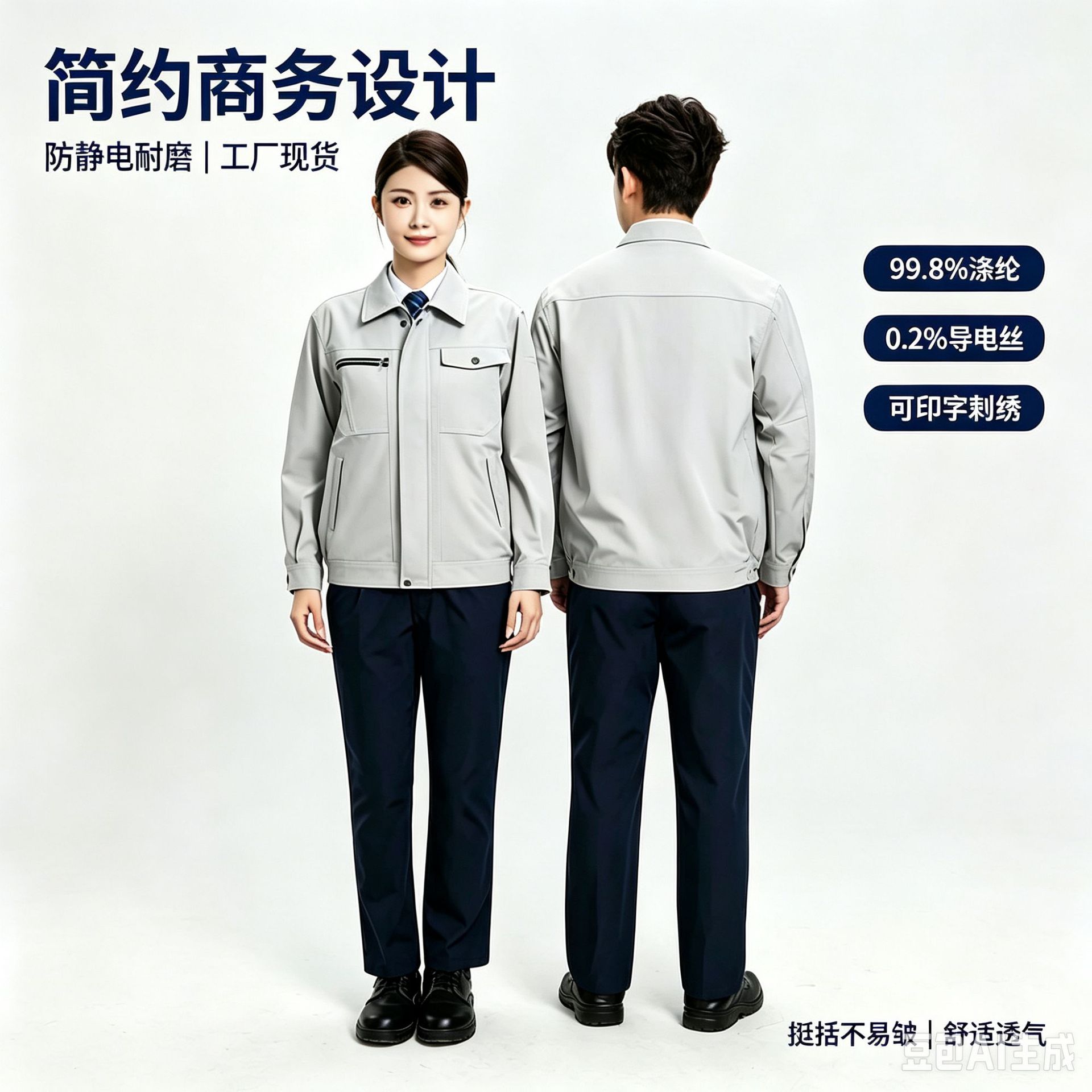 高端劳保工作服男套装春秋防静电电力工厂夹克上衣工装绣字工程服