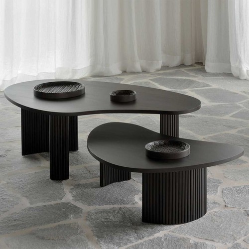 Wabi-sabi style moon crescent design coffee table for homestay, internet celebrity creative irregular tea table office black coffee table combination 