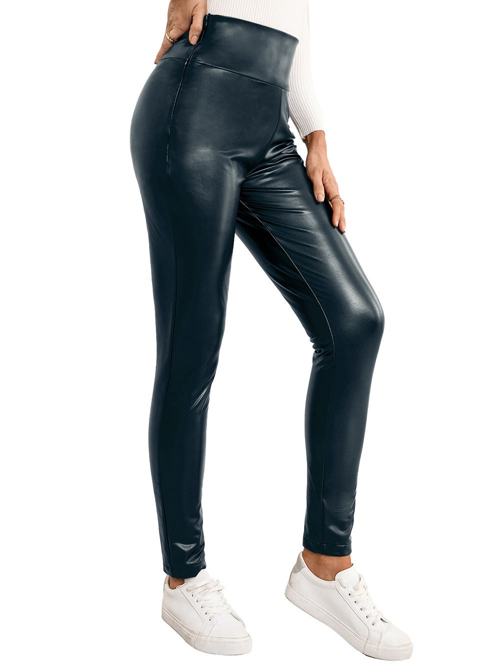 2021  Women Clothing High Waist High Elastic Slim PU Trousers Motorcycle Tight Leather Pants Women in Leggings