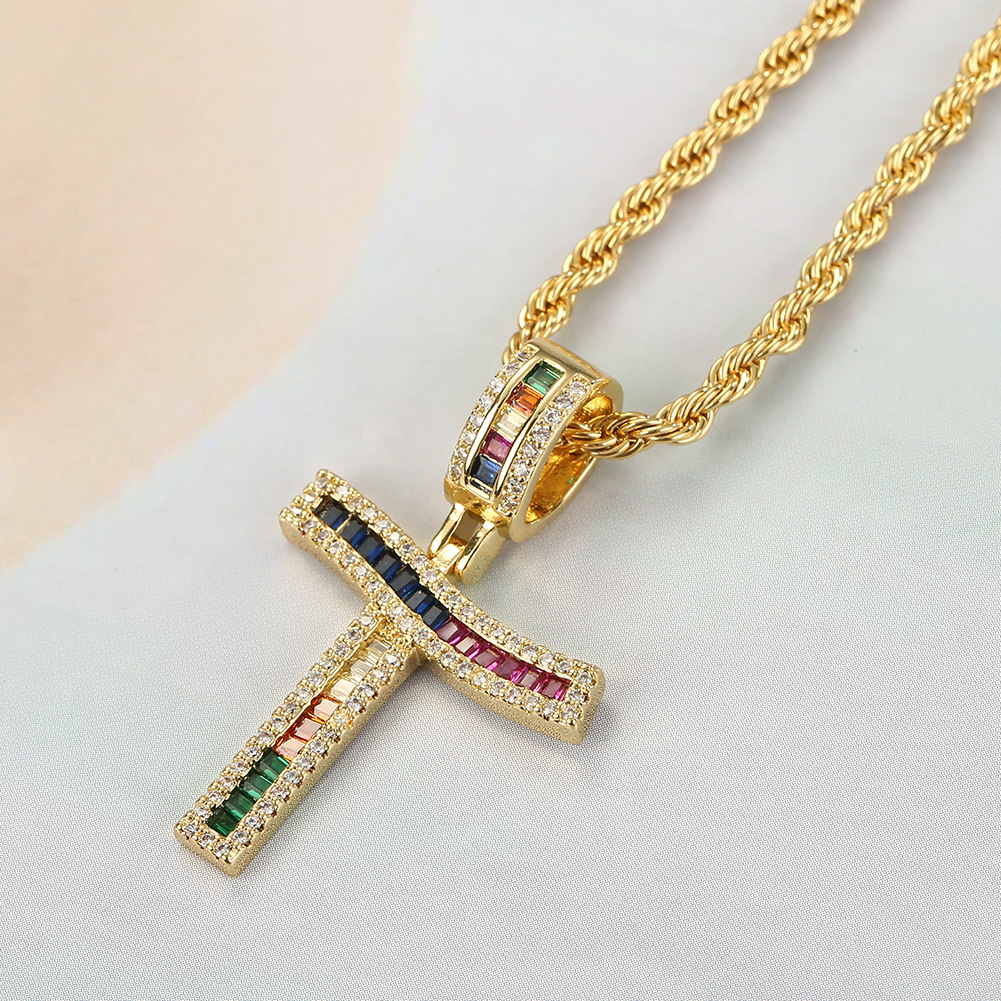 Hip Hop Color Zircon 26 English Letter Copper Necklace