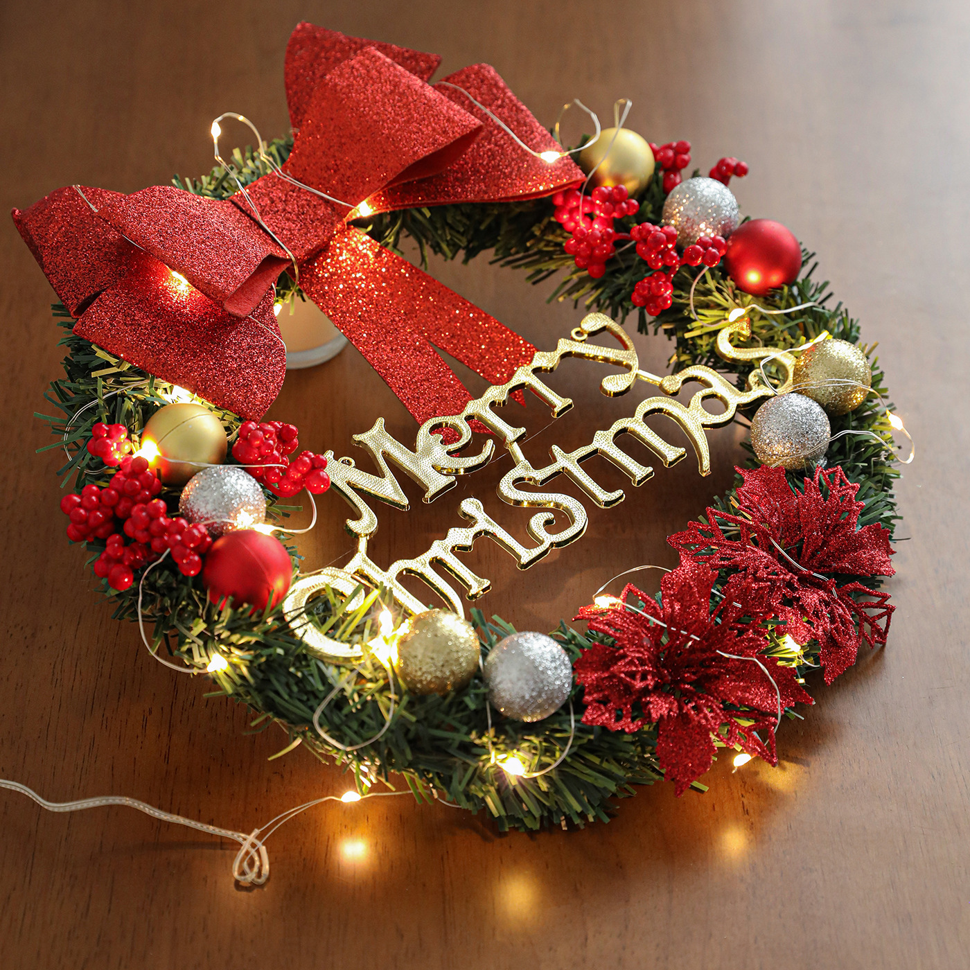 Nuevos productos transfronterizos 30CM decoraciones navideñas guirnaldas de pared colgando puerta colgando guirnaldas de caña ventanas de diseño mayorista