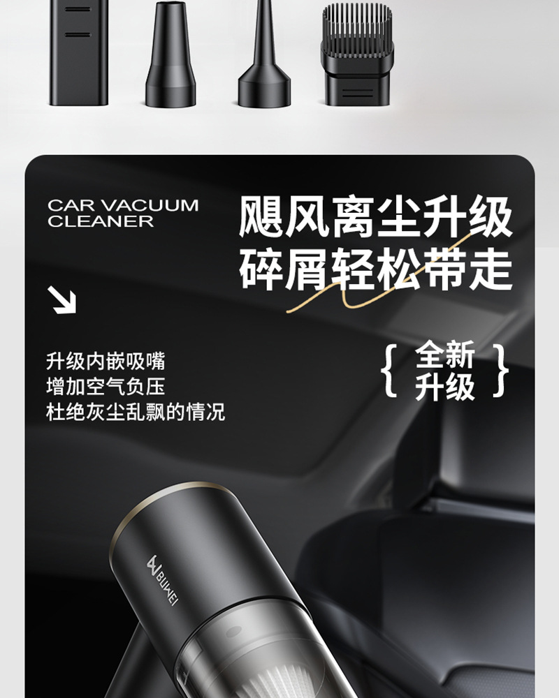 Buwai Car Vacuum Cleaner, Handheld, Small, High Suction Power, for Car Interior and Home Use, Wireless, Cross-Border