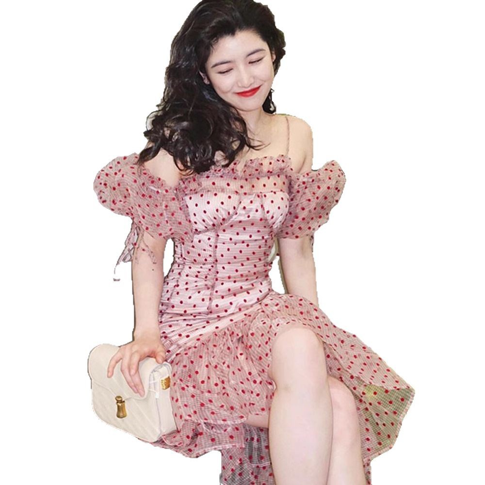 Váy maxi nữ thắt eo kiểu Pháp thiết kế ôm eo độc đáo — váy hồng