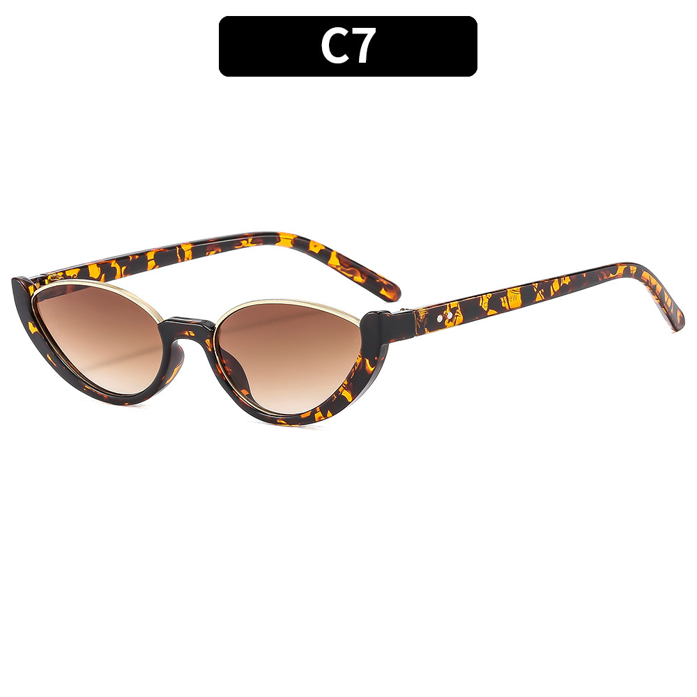 Nuevas gafas de sol de media montura con ojos de gato transfronterizas, chicas calientes europeas y americanas, nicho, gafas de sol de protección solar de hip-hop de calle Sunglass