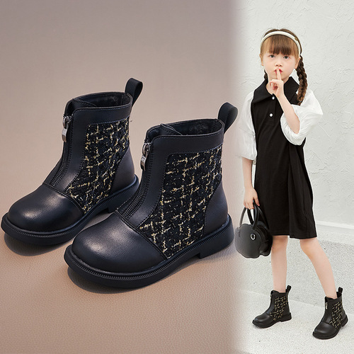 Girls' boots  new spring and autumn single boots for middle and large children British style children's short boots autumn front zipper Martin boots
