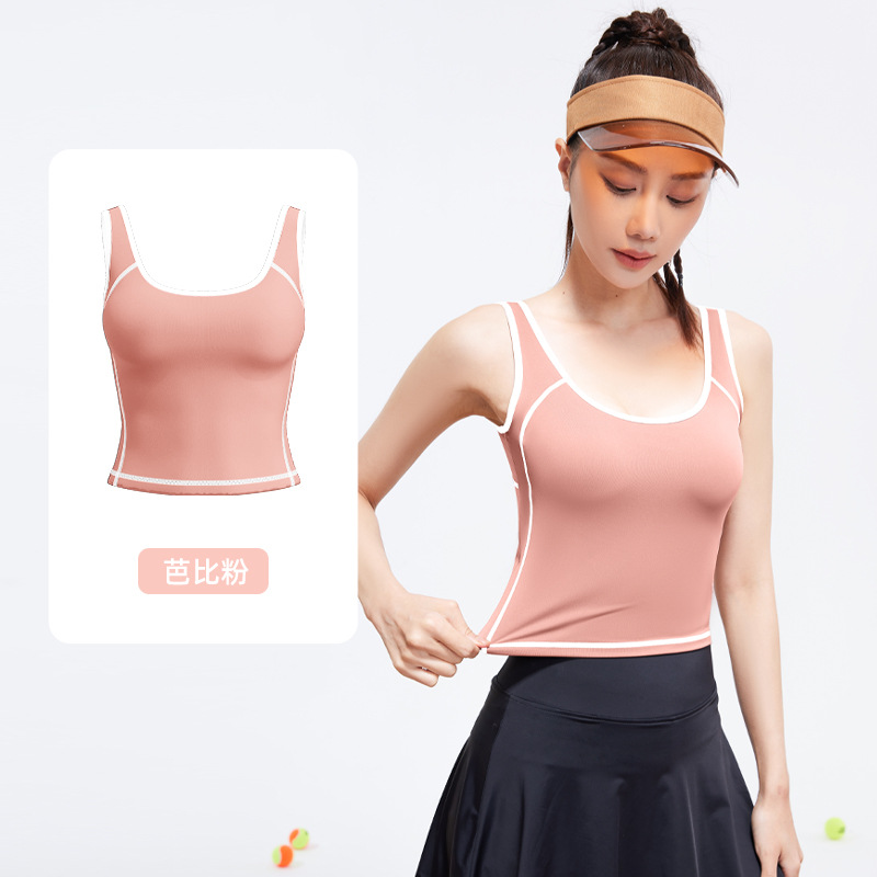 Chaleco deportivo Juyitang con bloques de color y líneas curvas, con soporte antichoque integrado, alta elasticidad en forma de U, realza el busto.