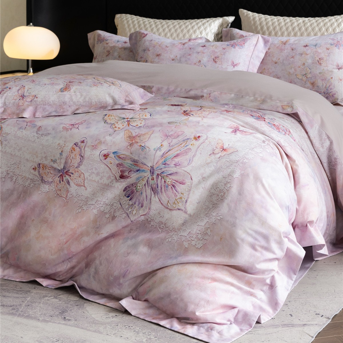Light Luxury Style Butterfly Print Super Soft Warm Bedding Bedding Cotton Super Soft Mousse Brushed Four-Piece Set Butterfly Dance Gently