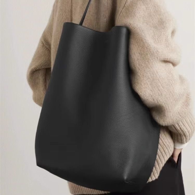 TheRw Genuine Leather Bucket Bag Shoulder Handbag Lychee Grain Cowhide Large Capacity Tote Bag For Women Crossbody Versatile
