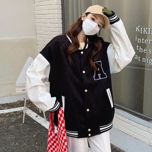 Women's towel embroidered baseball uniform Korean style bf lazy style versatile European and American style cross-border new student black jacket fashion