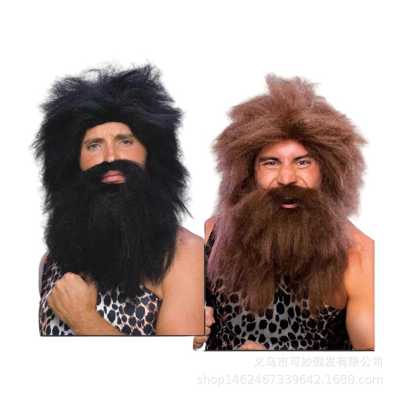 Cross Border Halloween Performance Dress Up Wig Aboriginal Wig Set Savage Wig Headgear Wig Beard suit