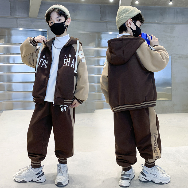 Boys Hooded Splicing Two-piece Set For Children Trendy Style_voghion.com