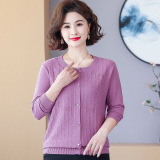 中老年女装24303-1开衫加工定制时尚提花纯色针织衫妈妈毛衣，女装针织衫/毛衣，妃慕昵服饰