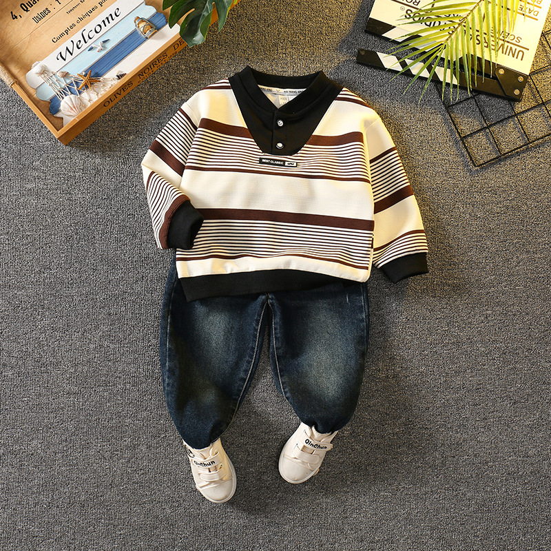 6090 traje de suéter para niño 2024 nuevo estilo estilo occidental bebé primavera y otoño ropa casual niños otoño traje de dos piezas