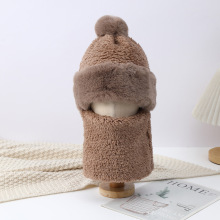 羊羔绒护耳球帽包头套保暖一体帽防风围脖冬季防风面罩全脸套头帽