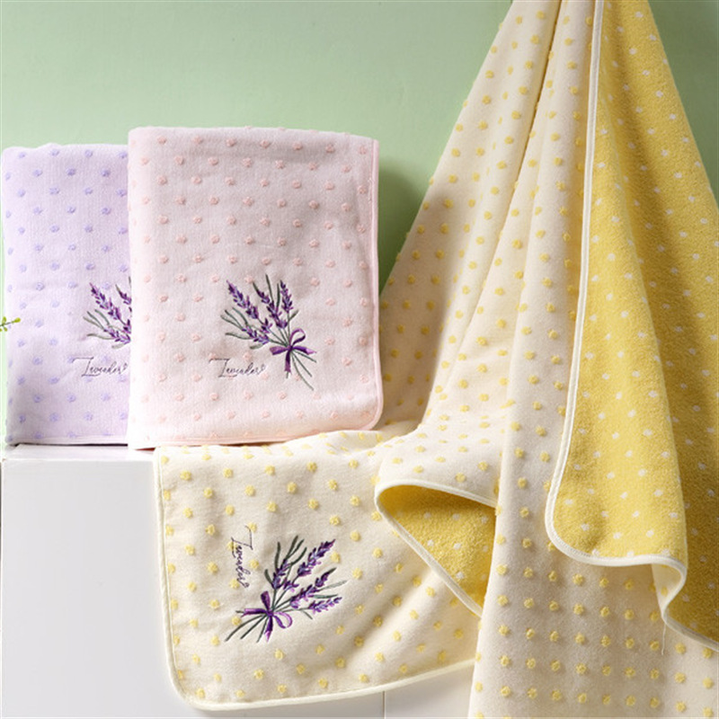 Gold-girl pure cotton-edged large bath towel cut velvet embroidery…