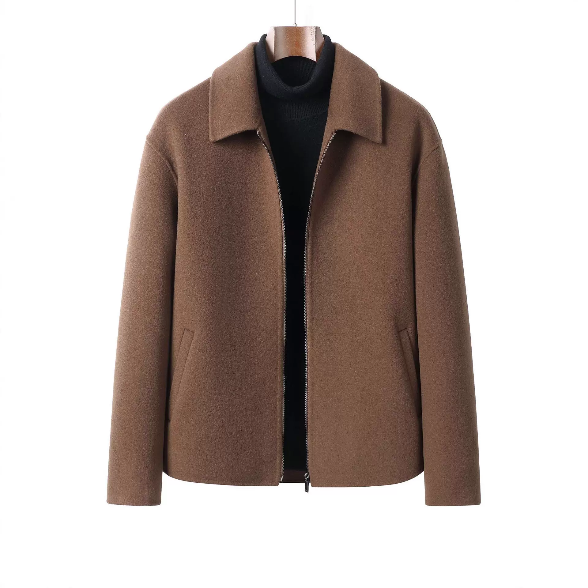 100%羊毛毛呢外套男短款落肩纯羊毛双面呢夹克宽松秋冬呢子夹克