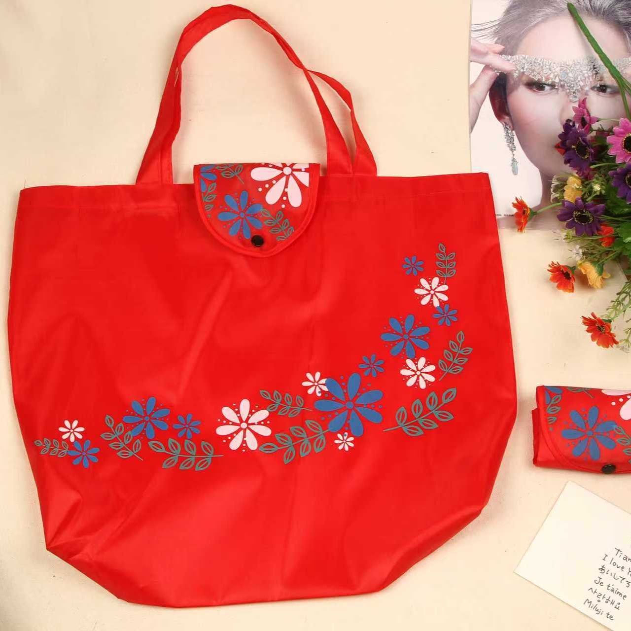 收纳购物袋 旅行折叠包超市购物 手提单肩买菜包蝶恋花便携包批发