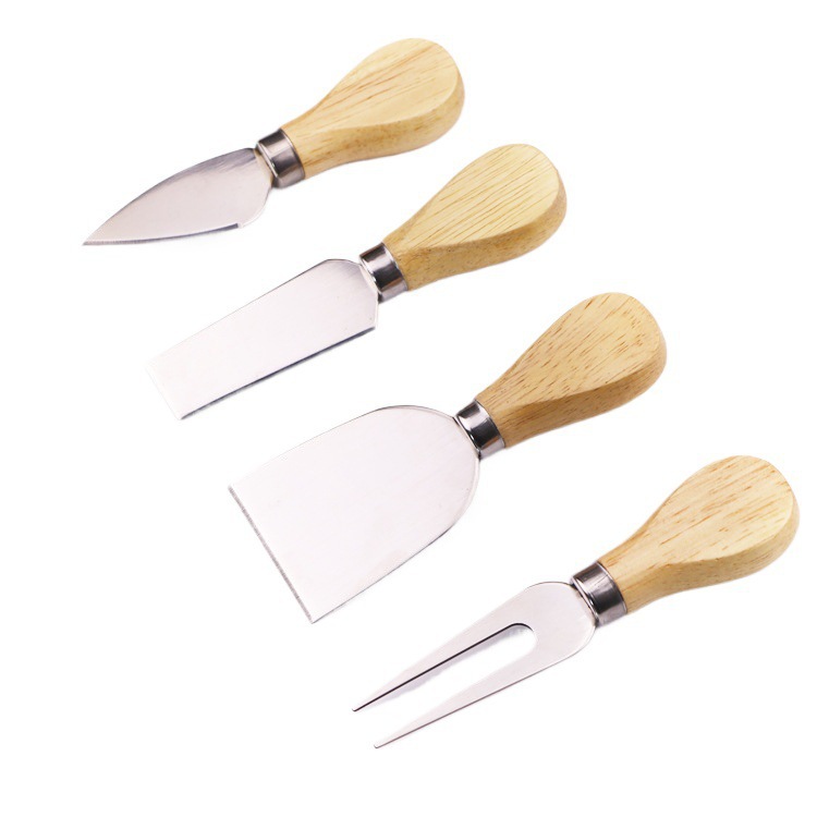 Cuchillo de queso de acero inoxidable cuchillo de madera cuchillo de queso cuchillo de mantequilla cuchillo de pizza herramientas de pastel cuchillo de queso conjunto de tenedor con cubierta de cuchillo