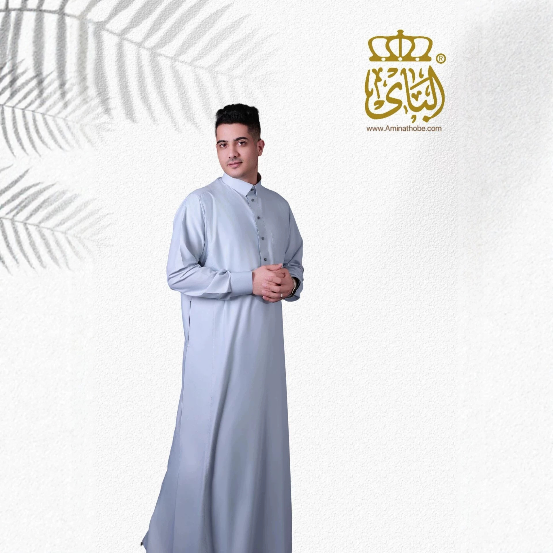 【927-221】2026 All-season men's long-sleeve light luxury business formal white shirt robe cross-border