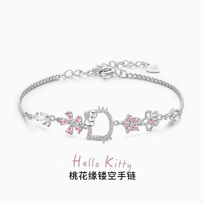 Hellokitty-Style Peach Blossom Friendship Bracelet, Sweet and Girly, Light Luxury, Cute Instagram-Worthy Birthday Gift